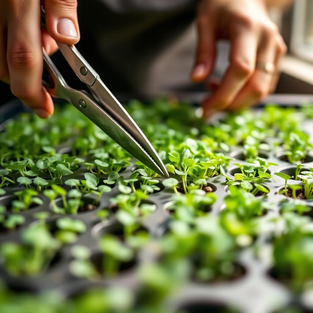 Harvesting fresh microgreens
